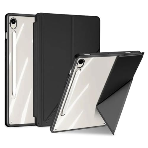 DUX DUCIS [Magi] Schutzhülle für Samsung Galaxy Tab S9/S9 FE, abnehmbare Schutzhülle mit V-Faltung, transparenter Rückseite und automatischer Wake-/Sleep-Funktion, mit Stifthalter, Schwarz von DUX DUCIS