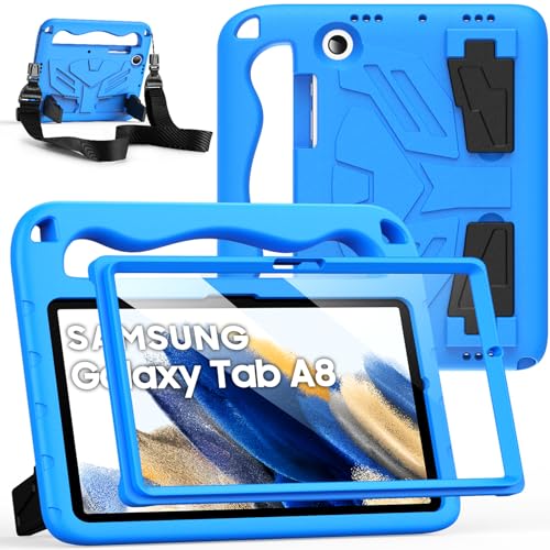 DUZZONA Kinder Hülle für Samsung Galaxy Tab A8 10,5 Zoll 2022 (SM-X200/X205/X207) - Mit integriertem Displayschutz, Kinder Griff und Schultergurt - Blau von DUZZONA