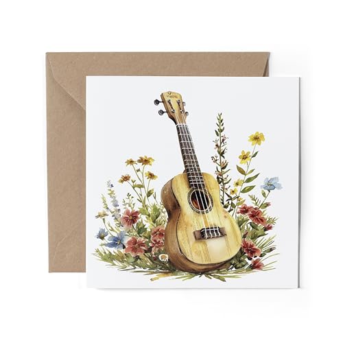 1 x Grußkarte – Aquarell Gitarre Blumen Ukulele Musik Geburtstagsgeschenk #71126 von DV DESIGN