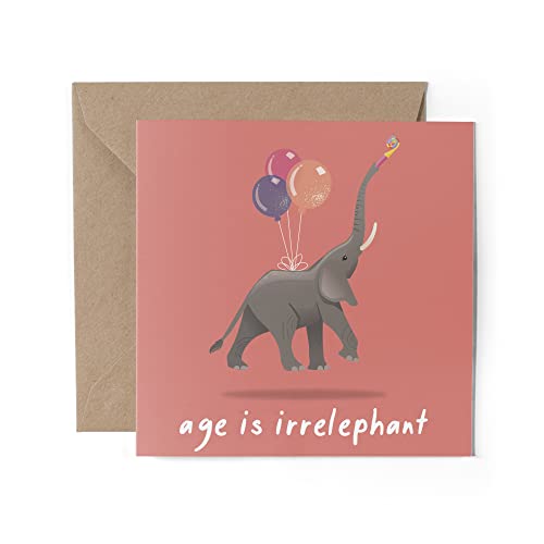 1 x Grußkarte – Happy Birthday Age Is Irrelephant Elefant Tier Lustiger Witz Kinder Party Frauen Tochter Freund Illustration Geschenk #79273 von DV DESIGN