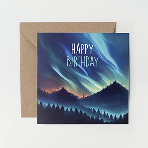 1 x Grußkarte – Happy Birthday Aurora Borealis, Polarlichter, Kunstgeschenk #0079 von DV DESIGN