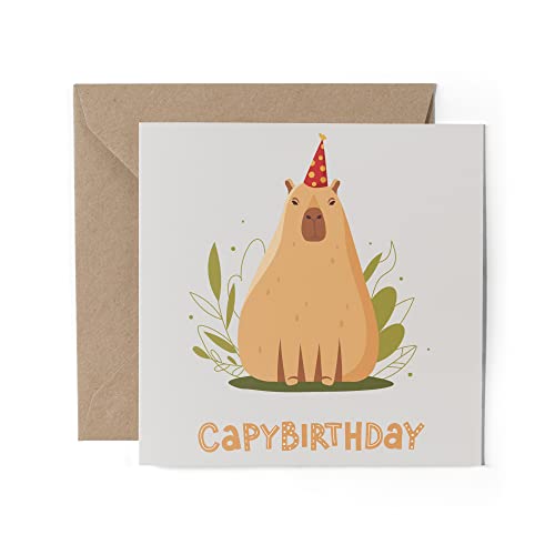 1 x Grußkarte – Happy Birthday Capybara lustiges süßes Tier Kinder Bruder Schwester Geschenk #0274 von DV DESIGN
