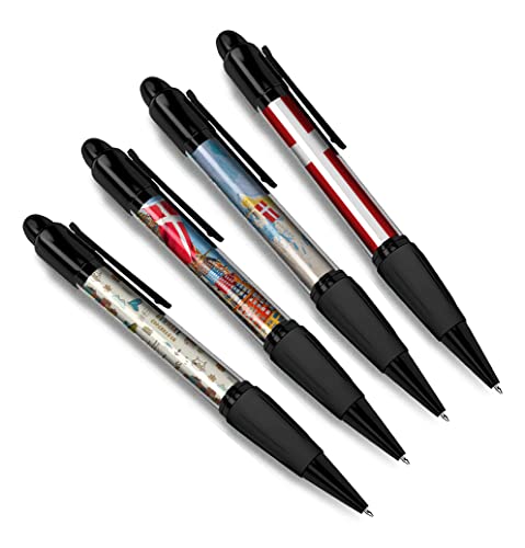 DV DESIGN Set mit 4 schwarzen Kugelschreibern Dänemark – Dänische Flagge Stadtkarte Land Urlaub Reisen Freunde Jungen Mädchen Herren Frauen Thema Stift #79520 von DV DESIGN