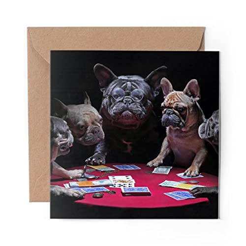 1 x Grußkarte (Fotoeinlage) – Spielkarten Französische Bulldoggen – blanko Geburtstagsfeier Jahrestag #21556 von DV DESIGN