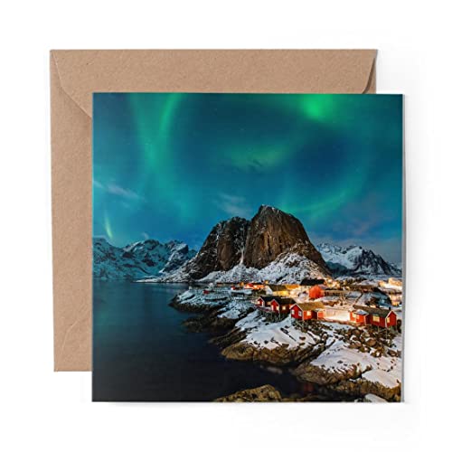 1 x Grußkarte (Fotoeinsatz) – Aurora Borealis Hamnoy Norway – blanko Geburtstagsfeier Jahrestag #44162 von DV Design