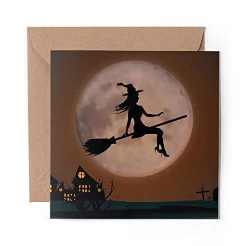 1 x Grußkarte (Fotoeinsatz) – Hexen-Silhouette Halloween – blanko Geburtstagsfeier Jahrestag #16804 von DV Design