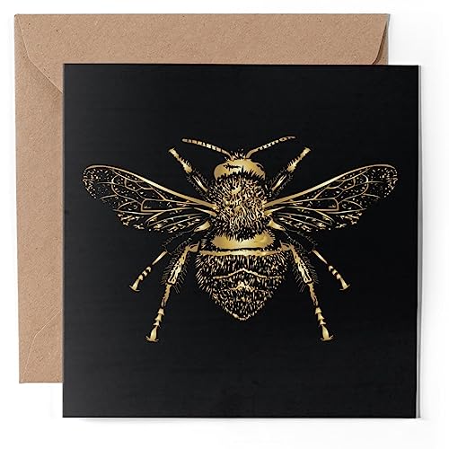 1 x Grußkarte – Goldene Hummel-Skizze – Blanko Geburtstag Feier Jahrestag #51044 von DV Design