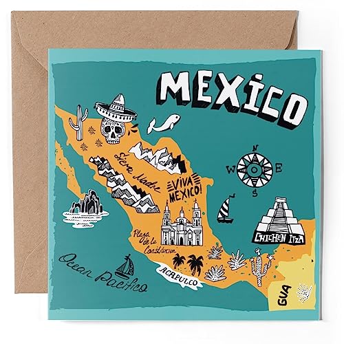 1 x Grußkarte – Mexiko Mexikanische Karte lustige Sehenswürdigkeiten – blanko Geburtstag Feier Jahrestag #58710 von DV Design