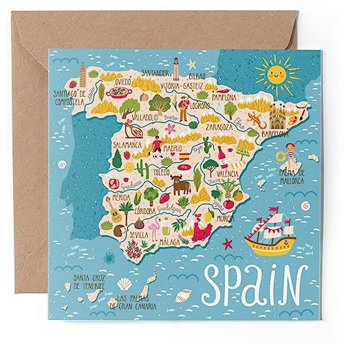 1 x Grußkarte – Spanien Spanien Karte Reise Europa – blanko Geburtstag Feier Jahrestag #58695 von DV Design