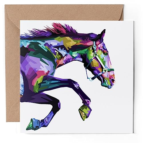 1 x Grußkarte – buntes Pferd springende Pony Pferde – blanko Geburtstag Feier Jahrestag #52724 von DV Design