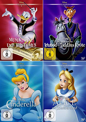 Disney Classics 9 - 12: Musik, Tanz und Rhythmus + Die Abenteuer von Ichabod und Taddäus Kröte + Cinderella + Alice im Wunderland [4er DVD-Set] von DVD