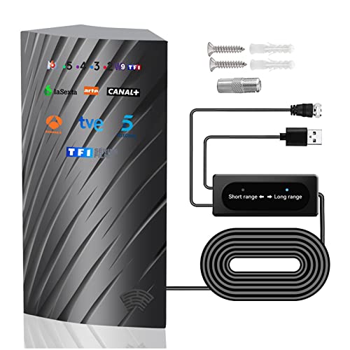 DVB-T2 HD Antenne Innen Außen, 39DBI 480 km Reichweite Indoor-Freeview-Antenne mit Intelligentem Signalverstärker, Doppelsignalmodus und 10m Kabel Unterstützen HD-TV 1080P 4K DVB-T2 HD Antenne Innen Außen, 39DBI 480 km Reichweite Indoor-Freeview-Antenne mit Intelligentem Signalverstärker, Doppelsignalmodus und 10m Kabel Unterstützen HD-TV 1080P 4K von DVONE