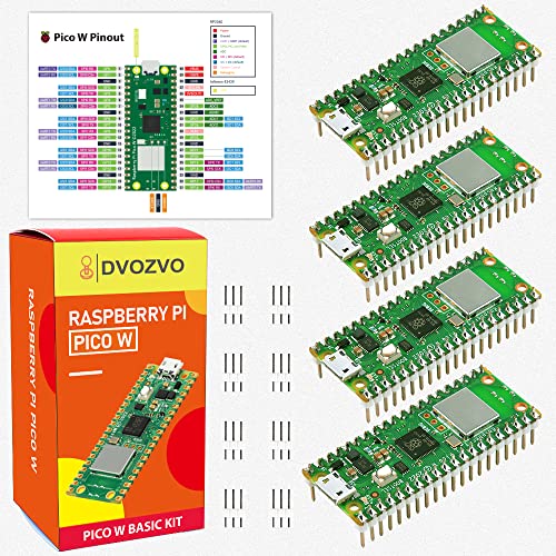 DVOZVO Raspberry Pi Pico W mit Vorgelötet Headers, Raspberry Pi RP2040 Chip, WLAN-Konnektivität, 4 Stück von DVOZVO