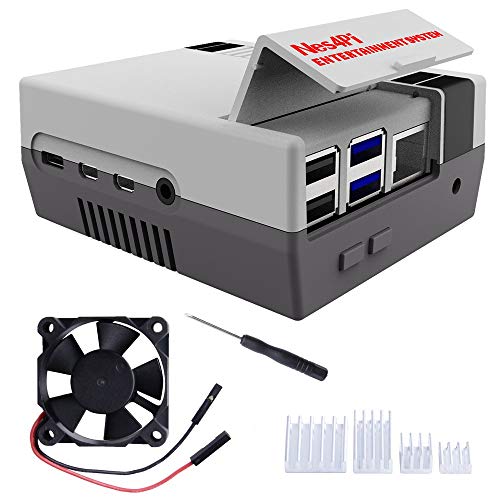 DVOZVO Retro Gaming Nes4Pi Gehäuse für Raspberry Pi 4 Model B, Raspberry Pi 4 Gehäuse mit Lüfter Raspberry Pi Lüfter Raspberry Pi Kühlkörper für Raspberry Pi 4 Model B von DVOZVO