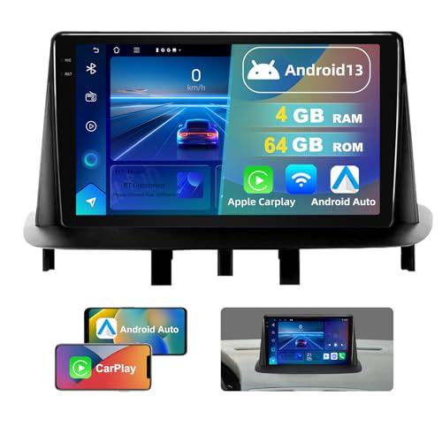 Dvrmedia Autoradio 4GB+64GB Android 13 für Renault Megane 3 2008-2014 9" Touchscreen mit Bluetooth Radio kabellos CarPlay Android Auto Autoradio 2din mit GPS FM WiFi DSP von DVRMEDIA