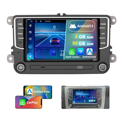 Dvrmedia Autoradio 4GB+64GB Android 13 für VW Golf 5 V 6 Vi Passat B6 B7 Polo Tiguan Skoda Seat 7" Touchscreen mit Bluetooth Radio kabellos CarPlay Android Auto Autoradio 2din mit GPS FM WiFi DSP von DVRMEDIA