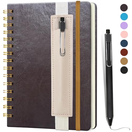 DWIYITTN Notizbuch A5 Liniert, Hardcover Spiralbindung 80 Blatt /160 Seiten Notizbuch mit Stift & Kunstleder-Stifthalter Collegeblock Notizblock für Arbeit Büro Schule 14,5 x 21cm 80 g/m² -Dunkelbraun von DWIYITTN
