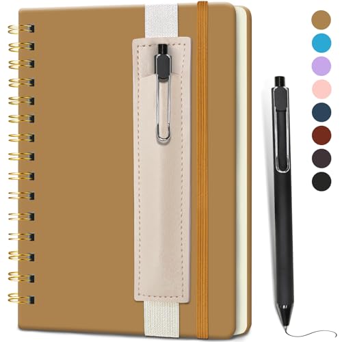 DWIYITTN Notizbuch A5 Liniert, Hardcover Spiralbindung 80 Blatt /160 Seiten Notizbuch mit Stift & Kunstleder-Stifthalter Collegeblock Notizblock für Arbeit Büro Schule 14,5 x 21cm 80 g/m² -Khaki von DWIYITTN