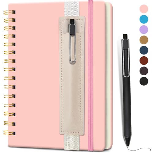 DWIYITTN Notizbuch A5 Liniert, Hardcover Spiralbindung 80 Blatt /160 Seiten Notizbuch mit Stift & Kunstleder-Stifthalter Collegeblock Notizblock für Arbeit Büro Schule 14,5 x 21cm 80 g/m² -Rosa von DWIYITTN