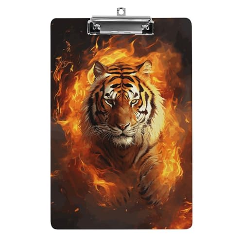 Cooles Klemmbrett mit Tiger in Flamme, Acryl, niedlich, modisch, dekorativ, 31,8 x 21,6 cm, Standard-A4-Größe, Acryl-Clip für Klassenzimmer, Lehrer, Bürobedarf Cooles Klemmbrett mit Tiger in Flamme, Acryl, niedlich, modisch, dekorativ, 31,8 x 21,6 cm, Standard-A4-Größe, Acryl-Clip für Klassenzimmer, Lehrer, Bürobedarf von DWTJKMS