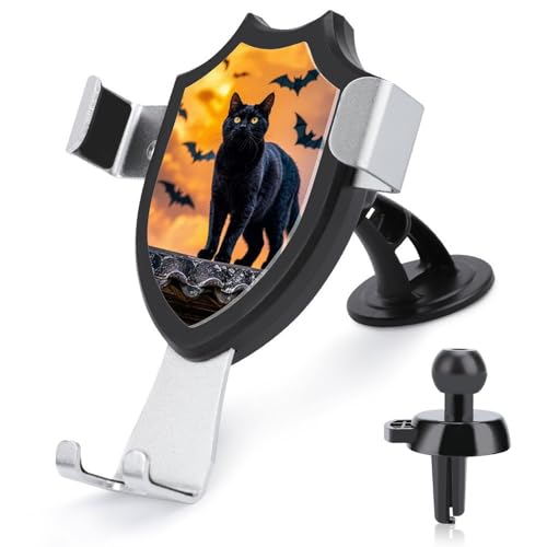 DWTJKMS Die schwarze Katze geht auf dem Dach auf dem Dach, Handyhalterung für Lüftungsschlitze, universelle Kfz-Halterung, passend für alle Smartphones und Automodelle (schwarz) von DWTJKMS