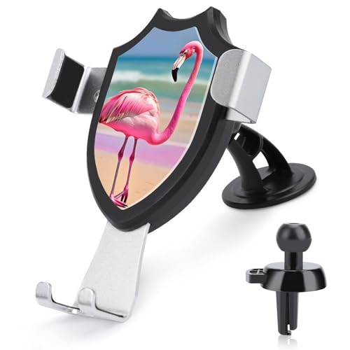 DWTJKMS One Pink Flamingo on Beach Auto Handyhalterung Lüftungsschlitz Handy-Ständer Universal Auto Halterung passend für alle Smartphones und Automodelle (schwarz) von DWTJKMS
