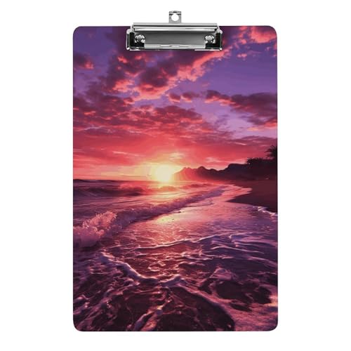 Klemmbrett mit Sonnenuntergang am Strand, Acryl, niedlich, modisch, dekorativ, 31,8 x 21,6 cm, Standard-A4-Größe, Acryl-Clip für Klassenzimmer, Lehrer, Bürobedarf Klemmbrett mit Sonnenuntergang am Strand, Acryl, niedlich, modisch, dekorativ, 31,8 x 21,6 cm, Standard-A4-Größe, Acryl-Clip für Klassenzimmer, Lehrer, Bürobedarf von DWTJKMS