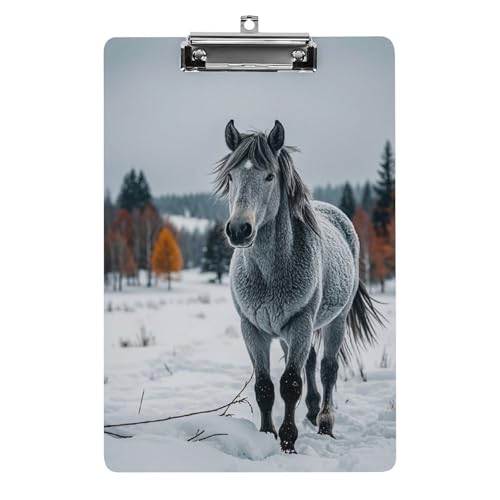 Klemmbrett mit grauem Pferd in Winterlandschaft, verschneite Wildnis, Acryl, niedlich, modisch, 31,8 x 21,6 cm, Standard-A4-Größe, Acryl-Clip für Klassenzimmer, Lehrer, Bürobedarf Klemmbrett mit grauem Pferd in Winterlandschaft, verschneite Wildnis, Acryl, niedlich, modisch, 31,8 x 21,6 cm, Standard-A4-Größe, Acryl-Clip für Klassenzimmer, Lehrer, Bürobedarf von DWTJKMS