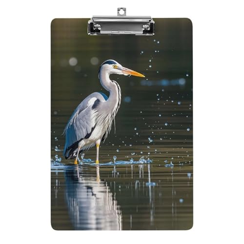 Klemmbrett mit grauem Reiher-Druck im Wasser, Acryl, niedlich, modisch, dekorativ, 31,8 x 21,6 cm, Standard-A4-Größe, Acryl-Clip für Klassenzimmer, Lehrer, Bürobedarf Klemmbrett mit grauem Reiher-Druck im Wasser, Acryl, niedlich, modisch, dekorativ, 31,8 x 21,6 cm, Standard-A4-Größe, Acryl-Clip für Klassenzimmer, Lehrer, Bürobedarf von DWTJKMS