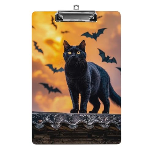 Klemmbrett mit schwarzer Katze auf dem Dach, niedliches modisches Klemmbrett, dekorativ, 31,8 x 21,6 cm, Standard-A4-Größe, Acryl-Clip für Klassenzimmer, Lehrer, Bürobedarf Klemmbrett mit schwarzer Katze auf dem Dach, niedliches modisches Klemmbrett, dekorativ, 31,8 x 21,6 cm, Standard-A4-Größe, Acryl-Clip für Klassenzimmer, Lehrer, Bürobedarf von DWTJKMS
