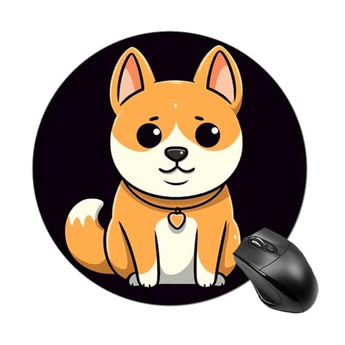 Cartoon Shiba Inu Rundes Mauspad mit genähtem Rand, Computer-Maus, rutschfest, Gummi-Mauspad, Schutz für Laptop, Büro oder Zuhause Cartoon Shiba Inu Rundes Mauspad mit genähtem Rand, Computer-Maus, rutschfest, Gummi-Mauspad, Schutz für Laptop, Büro oder Zuhause von DWVSFJM