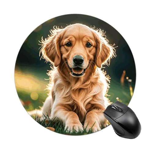Golden Retrievers Rundes Mauspad mit genähtem Rand, Computer-Maus, rutschfest, Gummi-Mauspad für Laptop, Büro oder Zuhause Golden Retrievers Rundes Mauspad mit genähtem Rand, Computer-Maus, rutschfest, Gummi-Mauspad für Laptop, Büro oder Zuhause von DWVSFJM