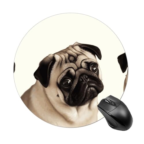 Mauspad mit Mops-Motiv, rund, mit genähtem Rand, Computer-Maus, rutschfest, Gummi-Mauspad für Laptop, Büro oder Zuhause Mauspad mit Mops-Motiv, rund, mit genähtem Rand, Computer-Maus, rutschfest, Gummi-Mauspad für Laptop, Büro oder Zuhause von DWVSFJM