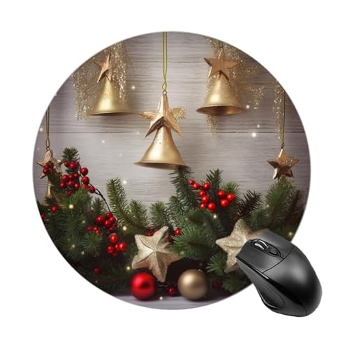 Mauspad mit Weihnachtsbaum und Glocken, rund, genähter Rand, Computer-Maus, rutschfest, Gummi, für Laptop, Büro oder Zuhause Mauspad mit Weihnachtsbaum und Glocken, rund, genähter Rand, Computer-Maus, rutschfest, Gummi, für Laptop, Büro oder Zuhause von DWVSFJM