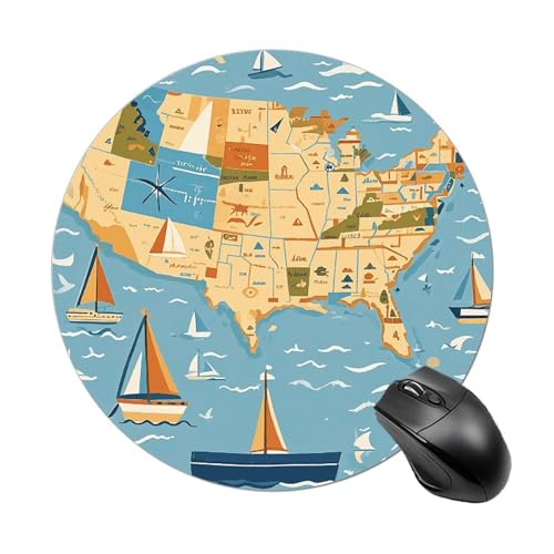 Mauspad mit nautischem Segelboot, rund, mit genähtem Rand, Computer-Maus, rutschfestes Gummi-Mauspad für Laptop, Büro oder Zuhause Mauspad mit nautischem Segelboot, rund, mit genähtem Rand, Computer-Maus, rutschfestes Gummi-Mauspad für Laptop, Büro oder Zuhause von DWVSFJM