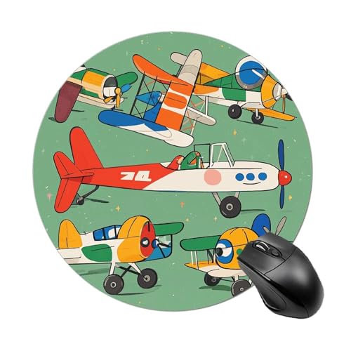 Mauspad mit vielen Cartoon-Flugzeugen, rund, mit genähtem Rand, Computer-Maus, rutschfest, Gummi-Mauspad, Schutz für Laptop, Büro oder Zuhause Mauspad mit vielen Cartoon-Flugzeugen, rund, mit genähtem Rand, Computer-Maus, rutschfest, Gummi-Mauspad, Schutz für Laptop, Büro oder Zuhause von DWVSFJM