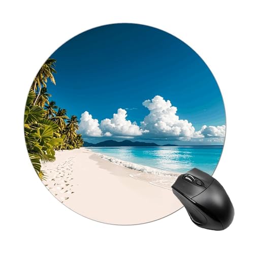 Mauspad mit weißem Strand, tropisches Meer, rund, mit genähtem Rand, Computer-Maus, rutschfest, Gummi-Mauspad für Laptop, Büro oder Zuhause Mauspad mit weißem Strand, tropisches Meer, rund, mit genähtem Rand, Computer-Maus, rutschfest, Gummi-Mauspad für Laptop, Büro oder Zuhause von DWVSFJM