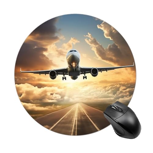 Rundes Flugzeug-Mauspad mit genähtem Rand, Computer-Maus, rutschfest, Gummi-Mauspad für Laptop, Büro oder Zuhause Rundes Flugzeug-Mauspad mit genähtem Rand, Computer-Maus, rutschfest, Gummi-Mauspad für Laptop, Büro oder Zuhause von DWVSFJM