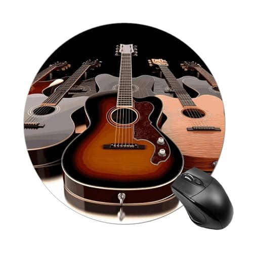 Rundes Gitarren-Mauspad mit genähtem Rand, Computer-Maus, rutschfest, Gummi-Mauspad für Laptop, Büro oder Zuhause Rundes Gitarren-Mauspad mit genähtem Rand, Computer-Maus, rutschfest, Gummi-Mauspad für Laptop, Büro oder Zuhause von DWVSFJM