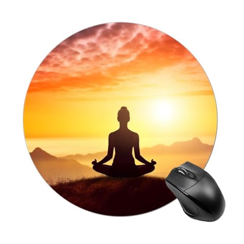 Rundes Mauspad für Yoga, Meditation, mit genähtem Rand, Computer-Maus, rutschfest, Gummi-Mauspad, Schutz für Laptop, Büro oder Zuhause Rundes Mauspad für Yoga, Meditation, mit genähtem Rand, Computer-Maus, rutschfest, Gummi-Mauspad, Schutz für Laptop, Büro oder Zuhause von DWVSFJM