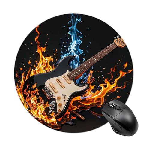 Rundes Mauspad mit E-Gitarre, genähter Kante, Computer-Maus, rutschfest, Gummi, für Laptop, Büro oder Zuhause Rundes Mauspad mit E-Gitarre, genähter Kante, Computer-Maus, rutschfest, Gummi, für Laptop, Büro oder Zuhause von DWVSFJM