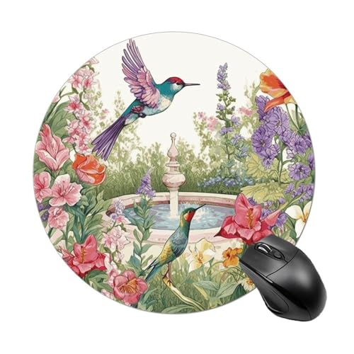 Rundes Mauspad mit Garten mit Vögeln und Blumen, mit genähtem Rand, Computer-Maus, rutschfest, Gummi-Mauspad, Schutz für Laptop, Büro oder Zuhause Rundes Mauspad mit Garten mit Vögeln und Blumen, mit genähtem Rand, Computer-Maus, rutschfest, Gummi-Mauspad, Schutz für Laptop, Büro oder Zuhause von DWVSFJM