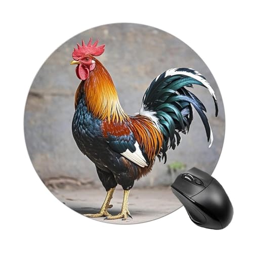 Rundes Mauspad mit Hahn, genähter Kante, Computer-Maus, rutschfest, Gummi-Mauspad für Laptop, Büro oder Zuhause Rundes Mauspad mit Hahn, genähter Kante, Computer-Maus, rutschfest, Gummi-Mauspad für Laptop, Büro oder Zuhause von DWVSFJM