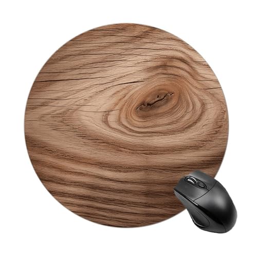 Rundes Mauspad mit Holzmaserung und genähtem Rand, Computer-Maus, rutschfest, Gummi-Mauspad für Laptop, Büro oder Zuhause Rundes Mauspad mit Holzmaserung und genähtem Rand, Computer-Maus, rutschfest, Gummi-Mauspad für Laptop, Büro oder Zuhause von DWVSFJM