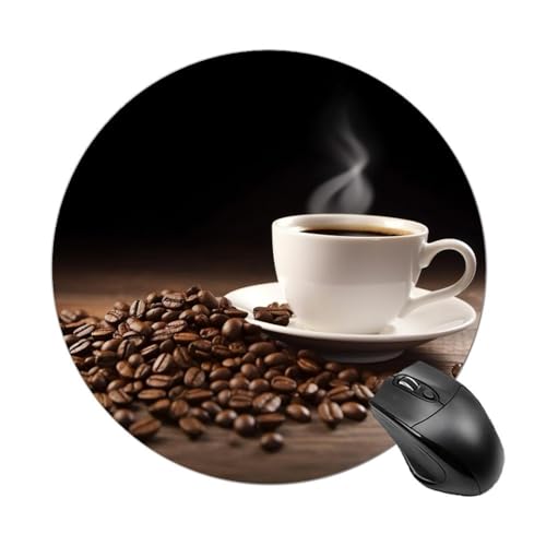 Rundes Mauspad mit Kaffeetasse und Kaffeebohnen, mit genähtem Rand, Computer-Maus, rutschfest, Gummi-Mauspad für Laptop, Büro oder Zuhause Rundes Mauspad mit Kaffeetasse und Kaffeebohnen, mit genähtem Rand, Computer-Maus, rutschfest, Gummi-Mauspad für Laptop, Büro oder Zuhause von DWVSFJM