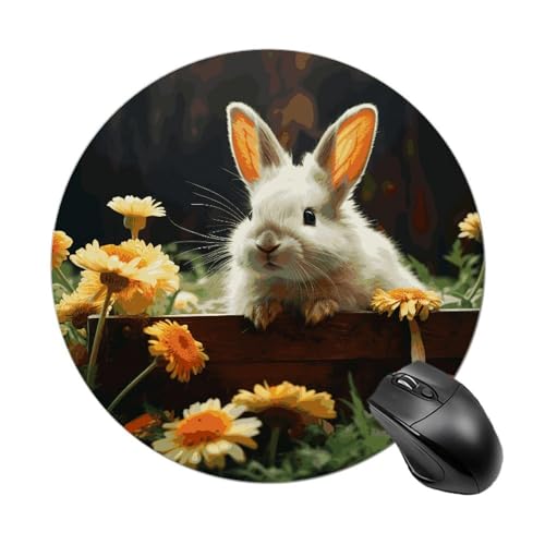 Rundes Mauspad mit Kaninchen und Blume, genähter Kante, Computer-Maus, rutschfest, Gummi-Mauspad für Laptop, Büro oder Zuhause Rundes Mauspad mit Kaninchen und Blume, genähter Kante, Computer-Maus, rutschfest, Gummi-Mauspad für Laptop, Büro oder Zuhause von DWVSFJM