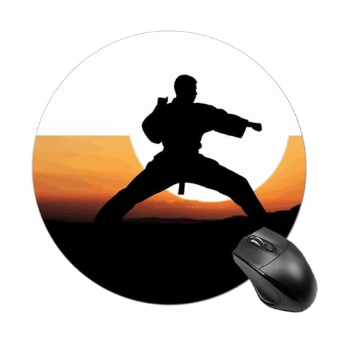 Rundes Mauspad mit Karate-Silhouette, genähter Kante, Computer-Maus, rutschfest, Gummi-Mauspad für Laptop, Büro oder Zuhause Rundes Mauspad mit Karate-Silhouette, genähter Kante, Computer-Maus, rutschfest, Gummi-Mauspad für Laptop, Büro oder Zuhause von DWVSFJM