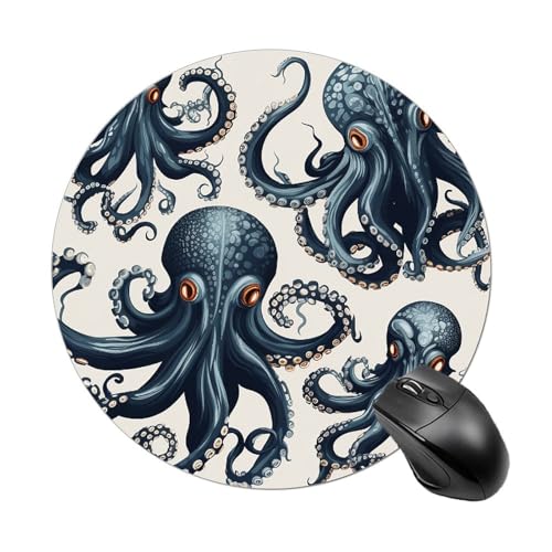 Rundes Mauspad mit Oktopus-Muster und genähtem Rand, Computer-Maus, rutschfest, Gummi-Mauspad für Laptop, Büro oder Zuhause Rundes Mauspad mit Oktopus-Muster und genähtem Rand, Computer-Maus, rutschfest, Gummi-Mauspad für Laptop, Büro oder Zuhause von DWVSFJM