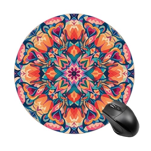 Rundes Mauspad mit buntem symmetrischem Muster, mit genähtem Rand, Computer-Maus, rutschfest, Gummi-Mauspad für Laptop, Büro oder Zuhause Rundes Mauspad mit buntem symmetrischem Muster, mit genähtem Rand, Computer-Maus, rutschfest, Gummi-Mauspad für Laptop, Büro oder Zuhause von DWVSFJM