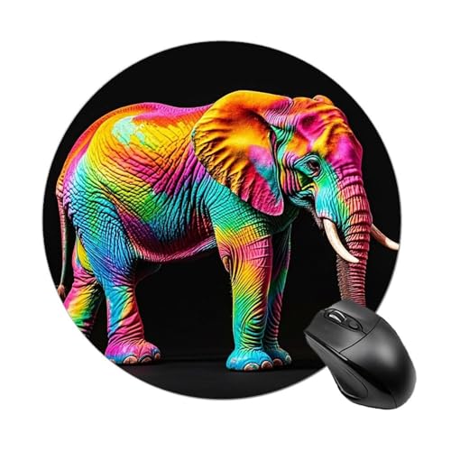 Rundes Mauspad mit bunten Elefanten und genähtem Rand, Computer-Maus, rutschfest, Gummi-Mauspad für Laptop, Büro oder Zuhause Rundes Mauspad mit bunten Elefanten und genähtem Rand, Computer-Maus, rutschfest, Gummi-Mauspad für Laptop, Büro oder Zuhause von DWVSFJM